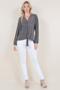 LS COLLAR V-NECK TIE FRONT BLOUSE  - T11552-A0589-JQITY