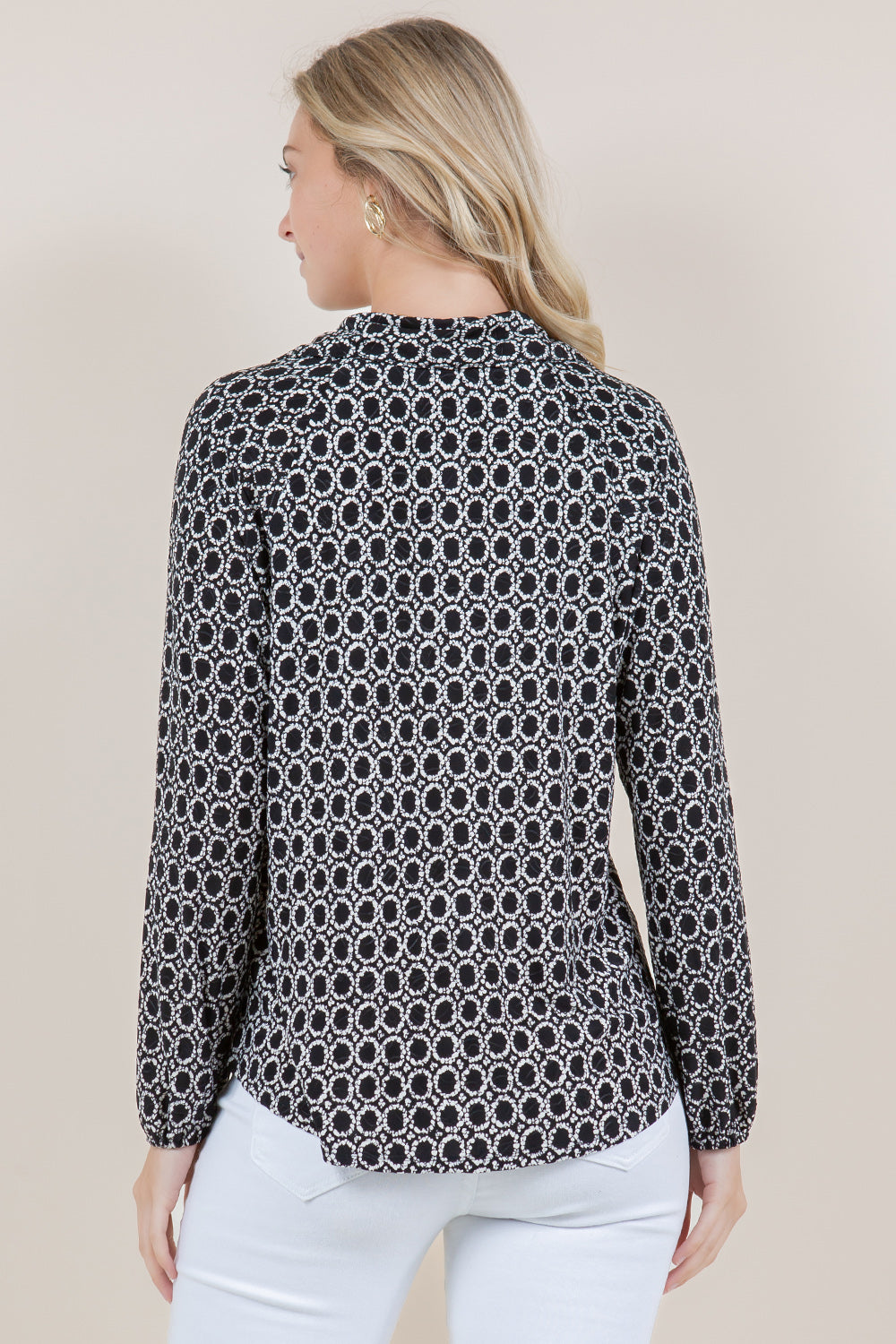 LS COLLAR V-NECK TIE FRONT BLOUSE  - T11552-A0589-JQITY