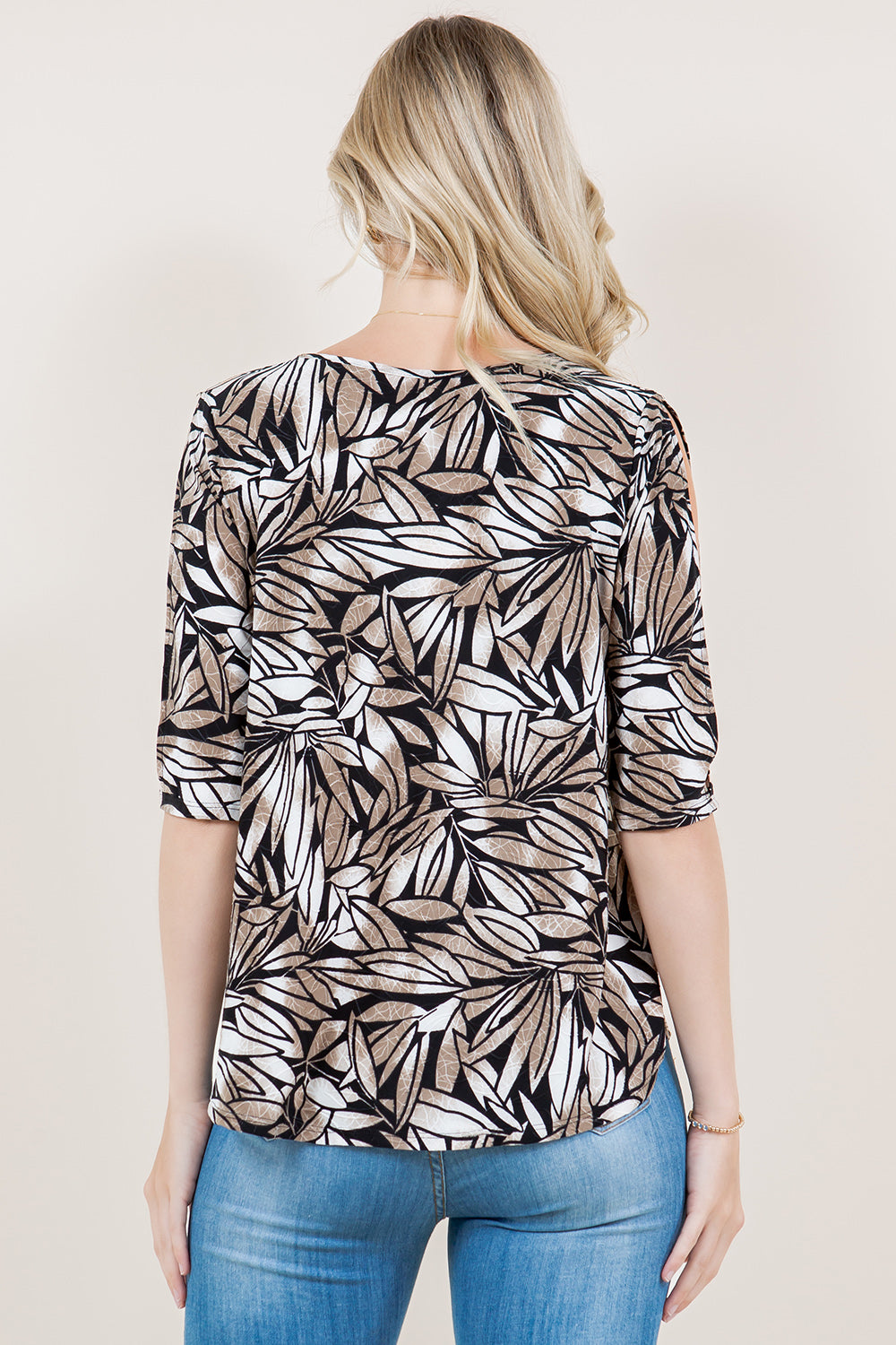 ELBOW SLIT SLEEVE CRISS CROSS NECK TEE - T11556-9577-1-JQITY