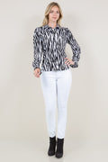 LS RUCHED RUFFLE HEM CUFF BUTTON UP SHIRT TOP - T11559-64241-3