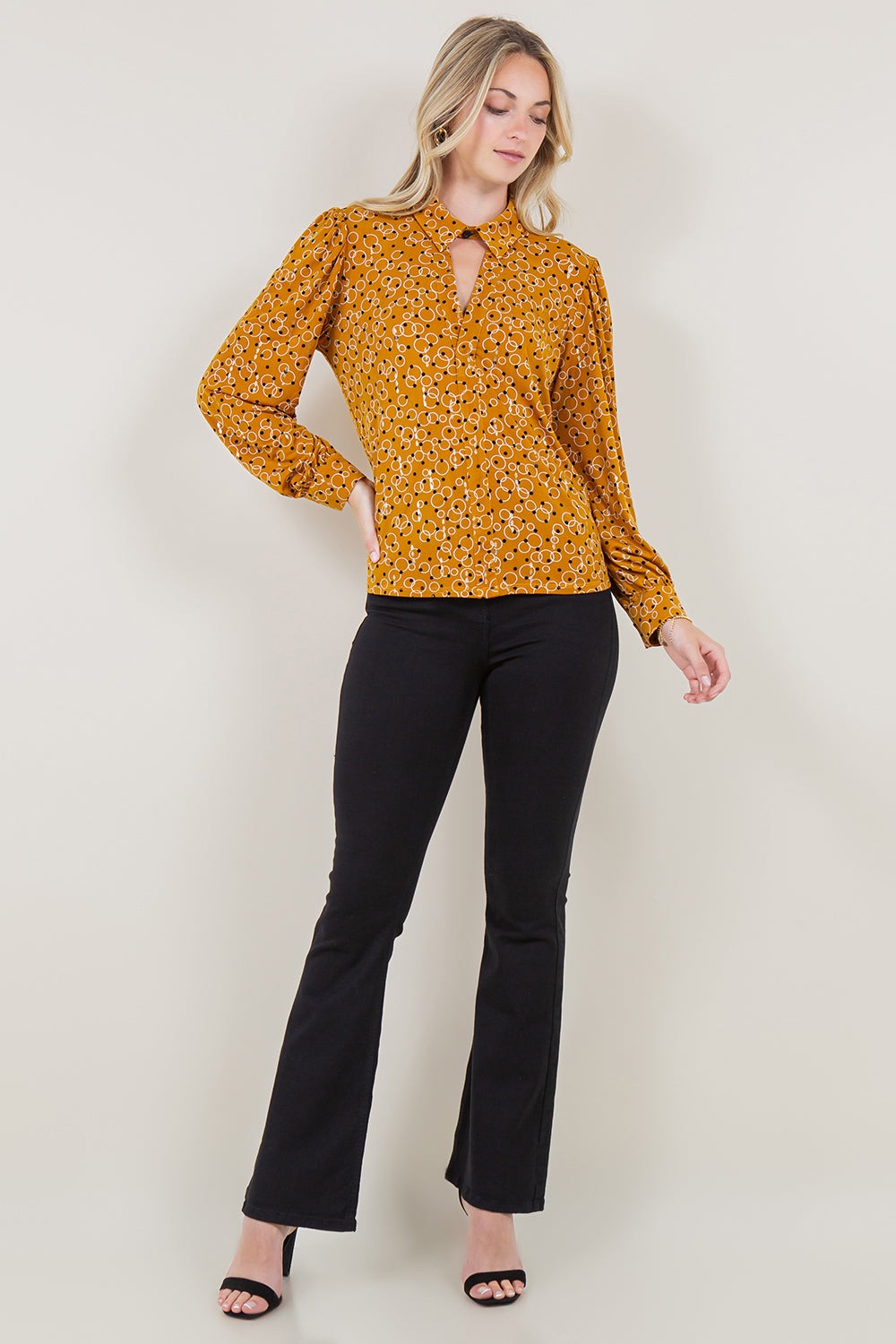 LS NECK KEYHOLE SHIRT TOP - T11560-A4449-8
