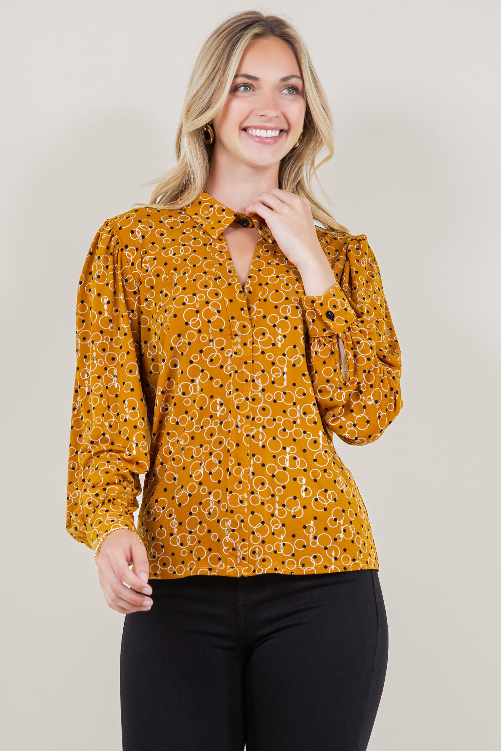 LS NECK KEYHOLE SHIRT TOP - T11560-A4449-8