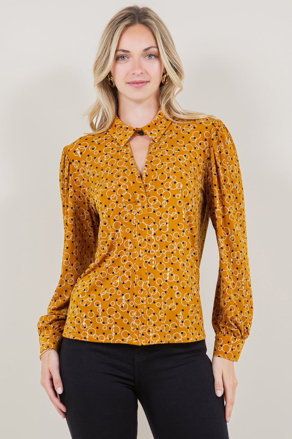 LS NECK KEYHOLE SHIRT TOP - T11560-A4449-8