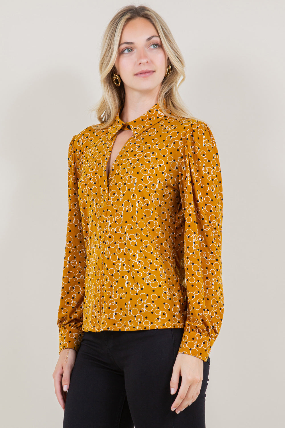 LS NECK KEYHOLE SHIRT TOP - T11560-A4449-8