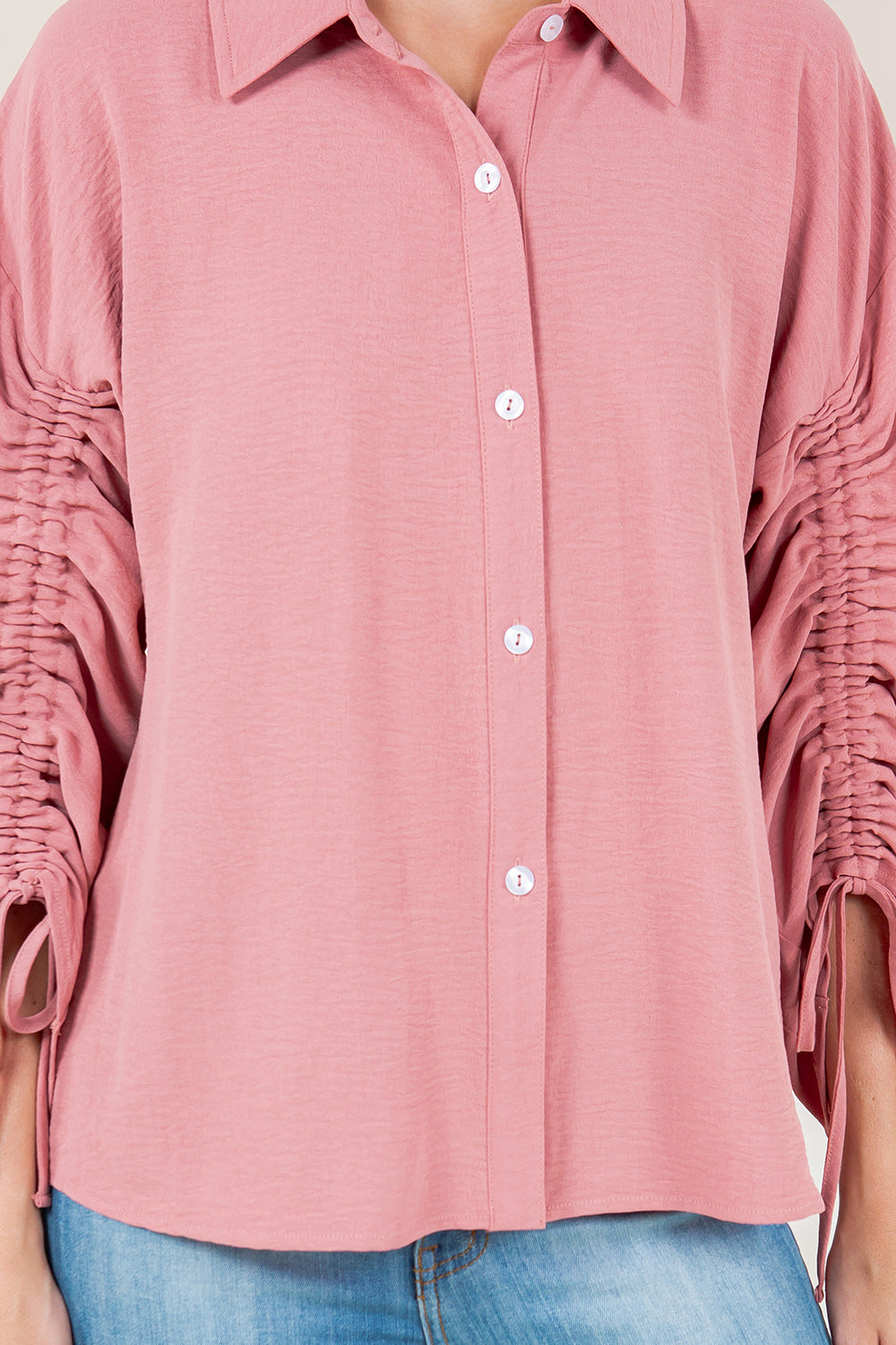 LS RUCHED BUTTON FRONT SHIRT - T11562-MAUVE