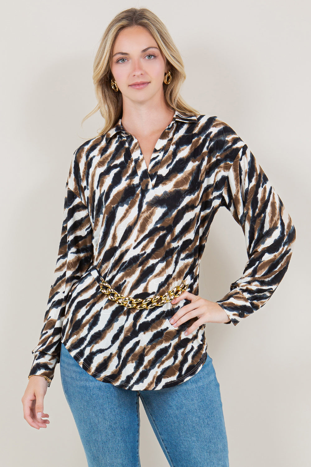 LS V NECK TOP WITH CHAIN BELT DETAIL - T11565-73056-1
