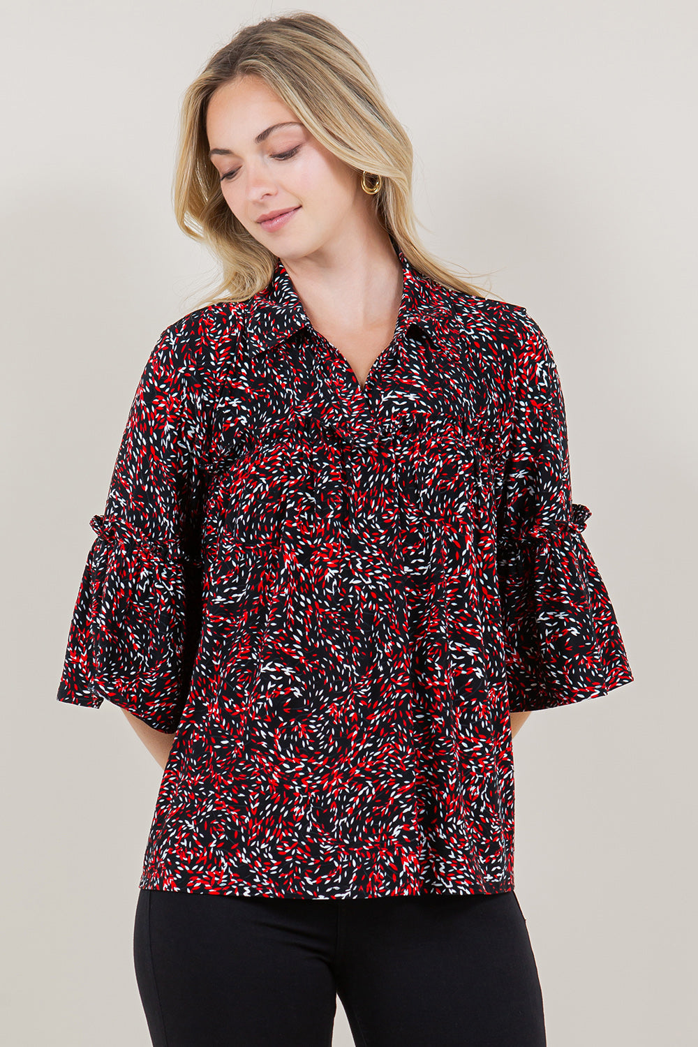 BELL RUFFLE ELBOW SLEEVE COLLAR TOP - T11567-1511-2
