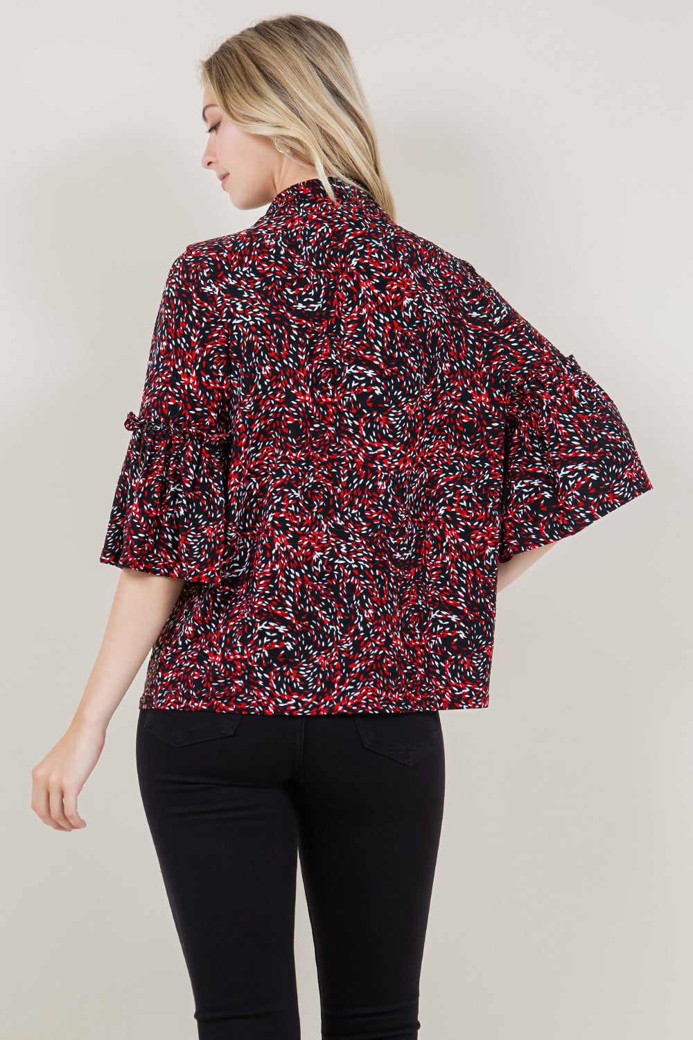 BELL RUFFLE ELBOW SLEEVE COLLAR TOP - T11567-1511-2