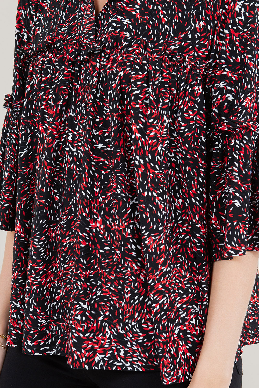 BELL RUFFLE ELBOW SLEEVE COLLAR TOP - T11567-1511-2