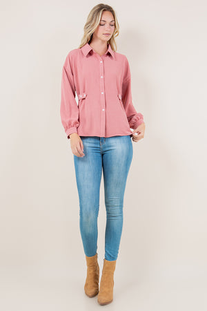 LS BUTTON UP SHIRT WITH ADJUSTABLE SIDE TAB - T11572-MAUVE