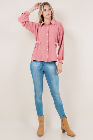 LS BUTTON UP SHIRT WITH ADJUSTABLE SIDE TAB - T11572-MAUVE
