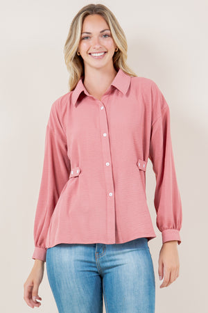 LS BUTTON UP SHIRT WITH ADJUSTABLE SIDE TAB - T11572-MAUVE