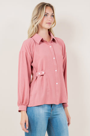 LS BUTTON UP SHIRT WITH ADJUSTABLE SIDE TAB - T11572-MAUVE