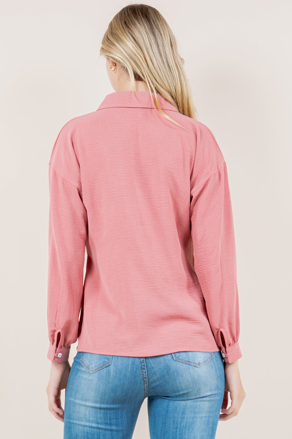 LS BUTTON UP SHIRT WITH ADJUSTABLE SIDE TAB - T11572-MAUVE