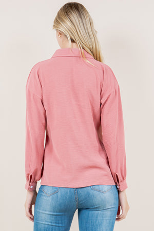 LS BUTTON UP SHIRT WITH ADJUSTABLE SIDE TAB - T11572-MAUVE