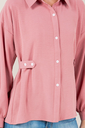 LS BUTTON UP SHIRT WITH ADJUSTABLE SIDE TAB - T11572-MAUVE