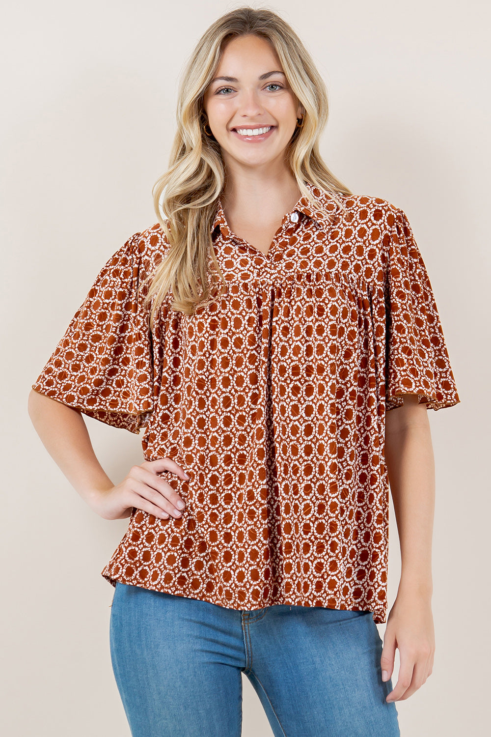SS FLUTTER SLV SWEET HEART NK LINE TOP - T11573-A0589-2
