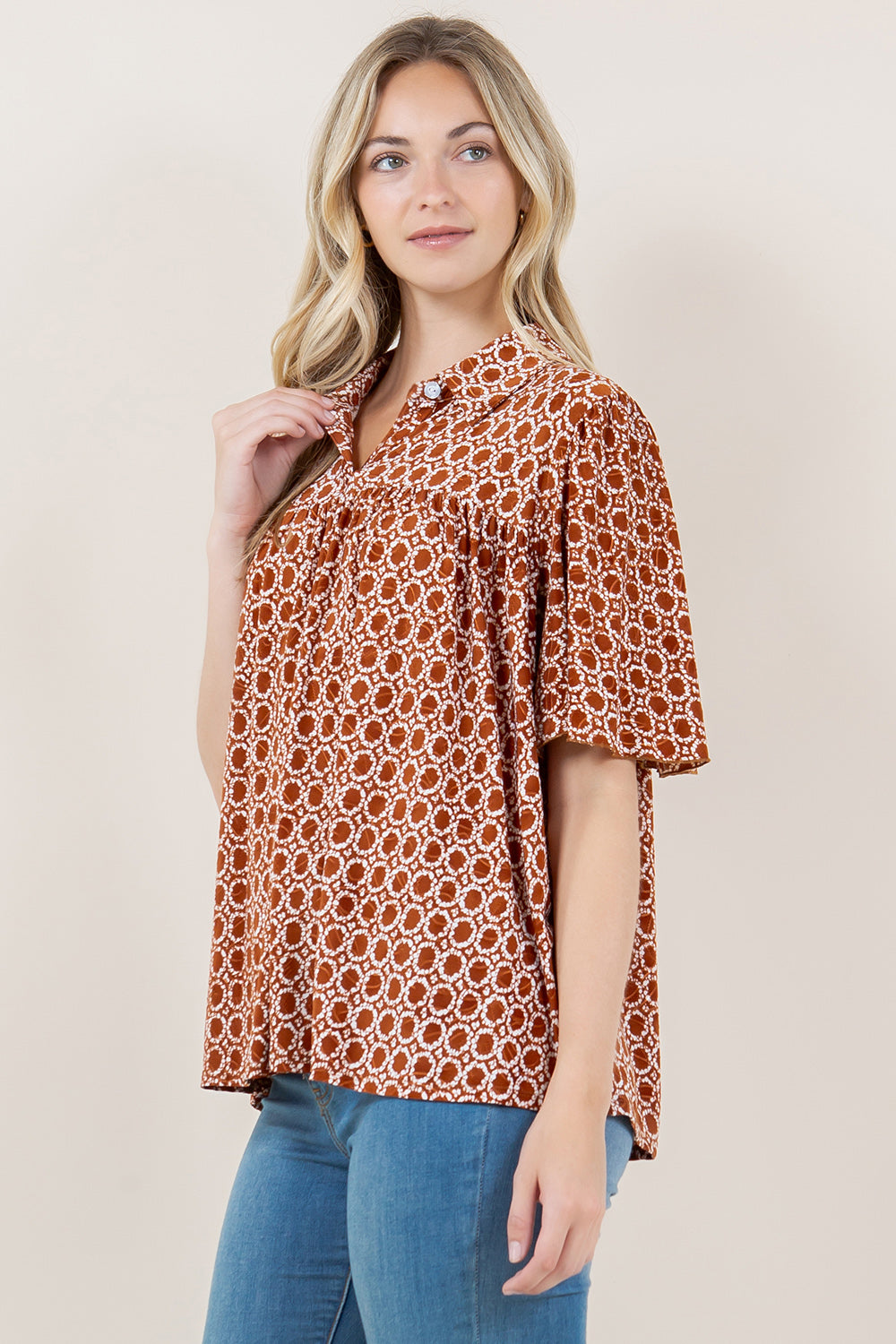 SS FLUTTER SLV SWEET HEART NK LINE TOP - T11573-A0589-2