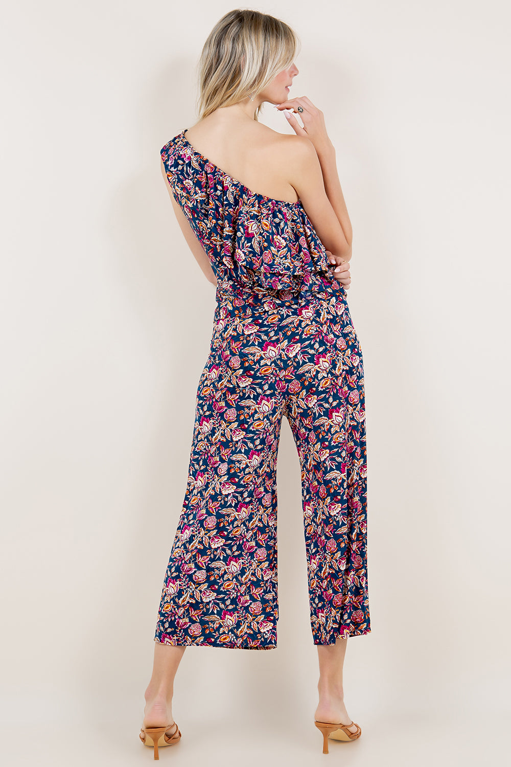 ONE SHOULDER DOUBLE RUFFLE TOP & CULOTTE PANT WITH FRONT PLEAT - T11576-A4458+P438-A4485