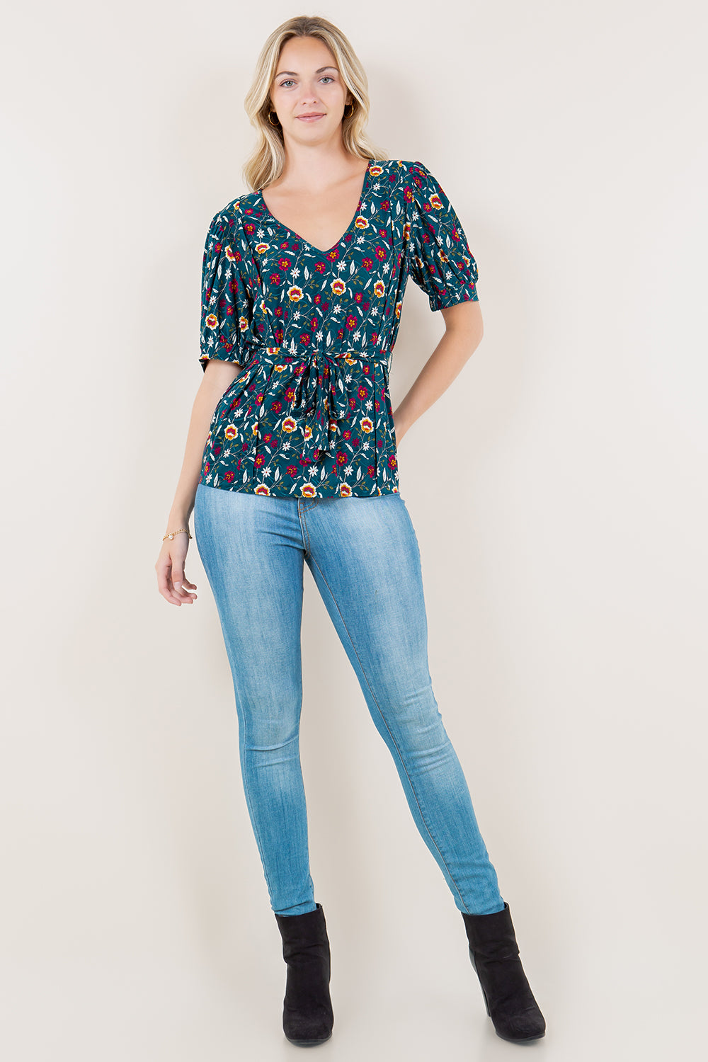 SS PUFF SLEEVE BOX PLEAT TOP - T11600-A2683-2