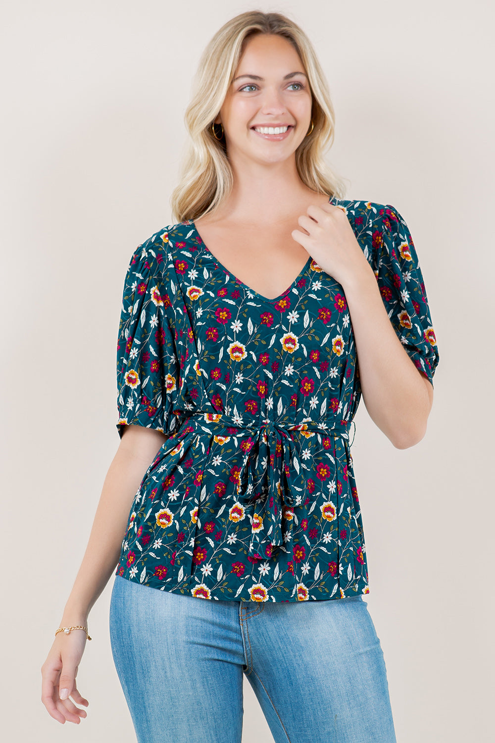 SS PUFF SLEEVE BOX PLEAT TOP - T11600-A2683-2