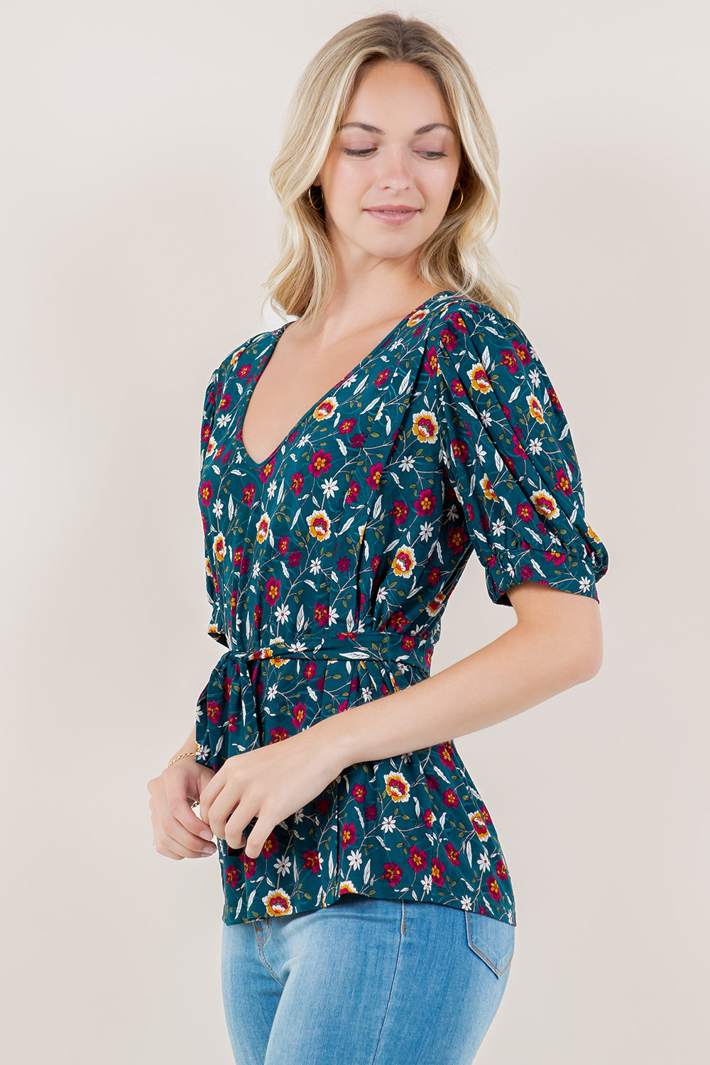 SS PUFF SLEEVE BOX PLEAT TOP - T11600-A2683-2