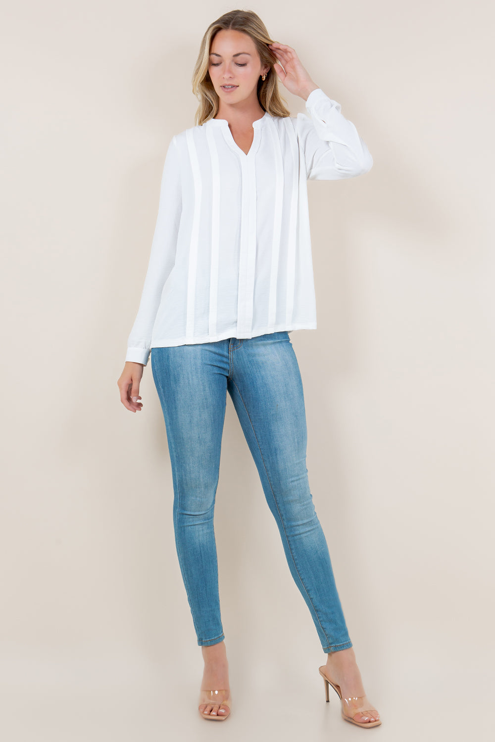 LS BOX PLEATSTAND COLLAR TOP - T11601-WHITE