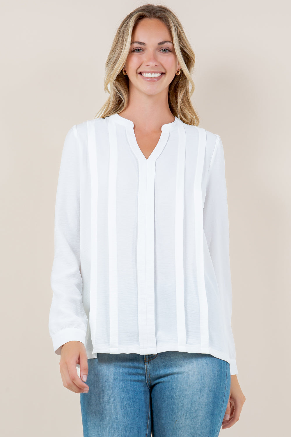 LS BOX PLEATSTAND COLLAR TOP - T11601-WHITE