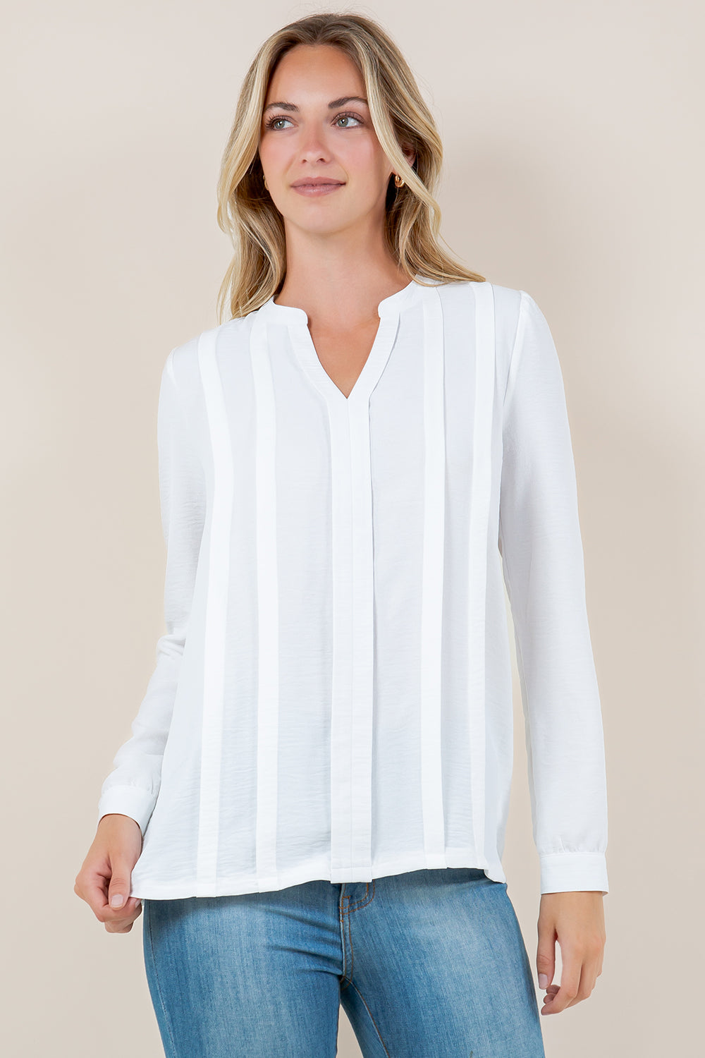 LS BOX PLEATSTAND COLLAR TOP - T11601-WHITE