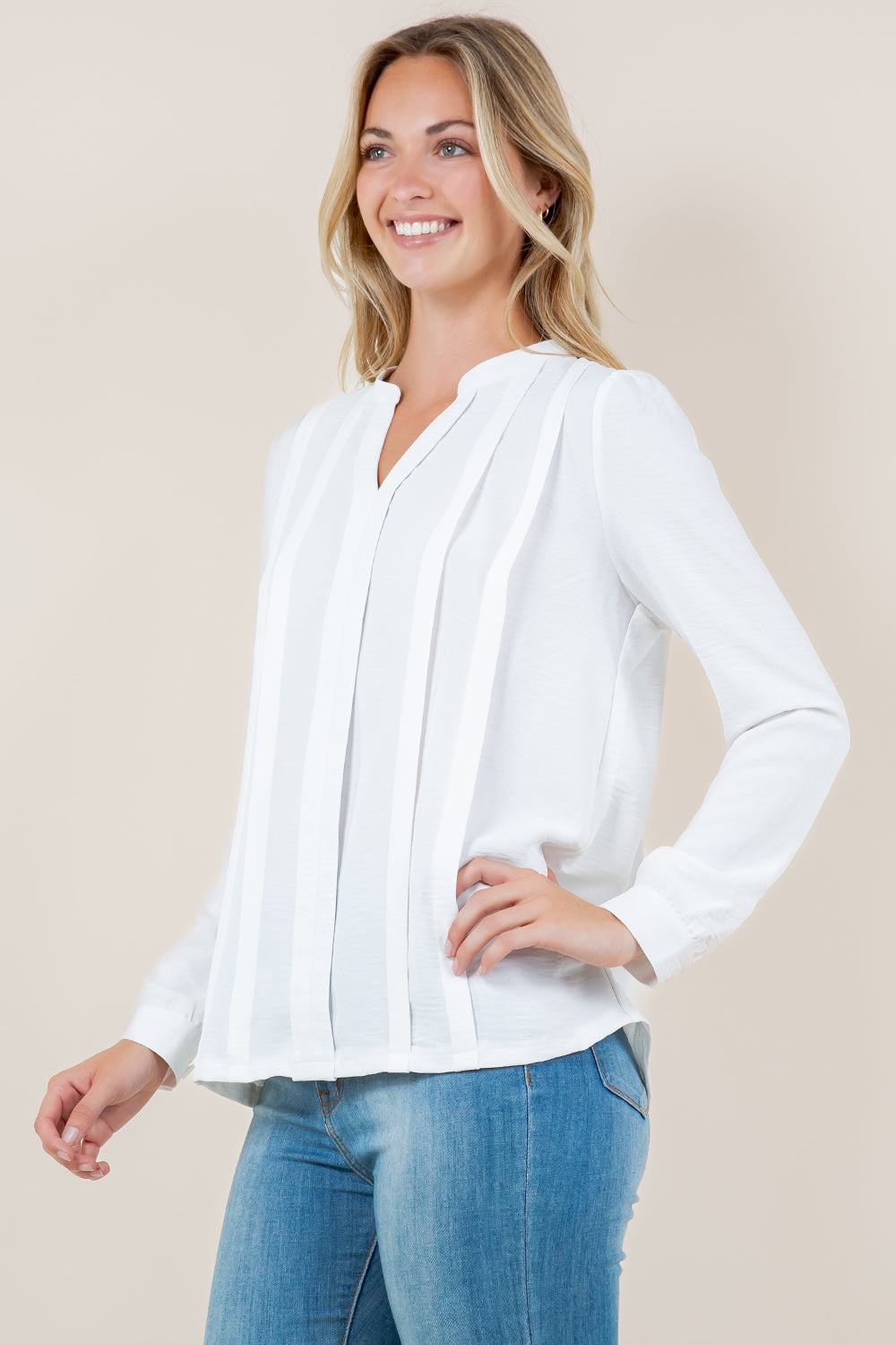 LS BOX PLEATSTAND COLLAR TOP - T11601-WHITE