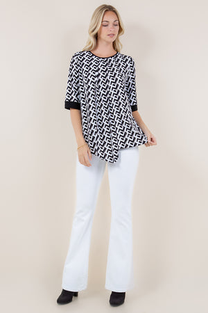 ELB SLV PLEATED ASSYMETRICAL HEM TOP - T11605