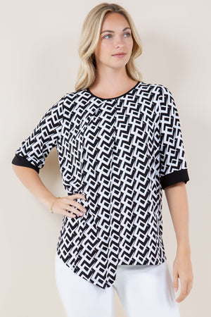 ELB SLV PLEATED ASSYMETRICAL HEM TOP - T11605