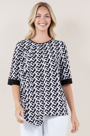 ELB SLV PLEATED ASSYMETRICAL HEM TOP - T11605