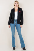 LS ZIP UP CURVE HEM BAND HOODIE - T11610-BLK-RIBBON