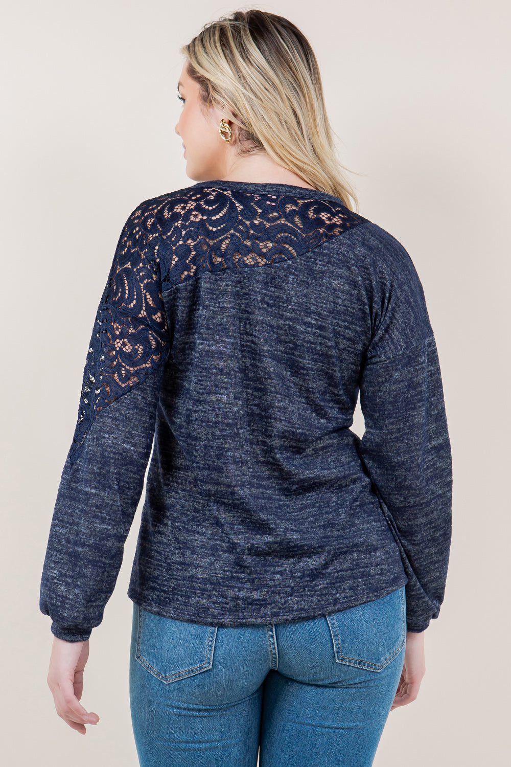 LS ASYMMETRICAL LACE PANEL PULLOVER  - T11611-2THACCI-NVY