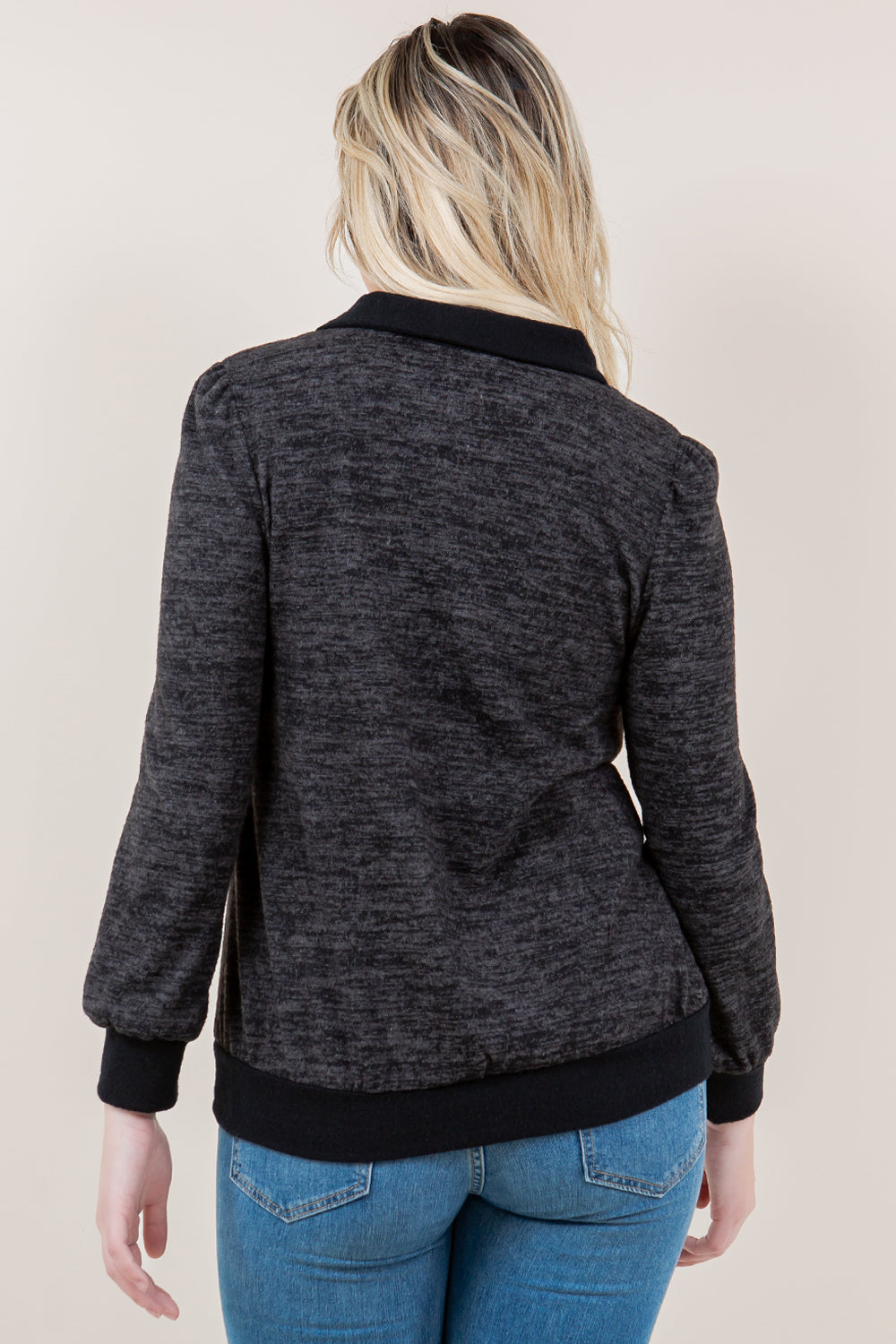 LS BUTTON FRONT CARDIGAN TOP - T11615-2THACCI-DK GREY