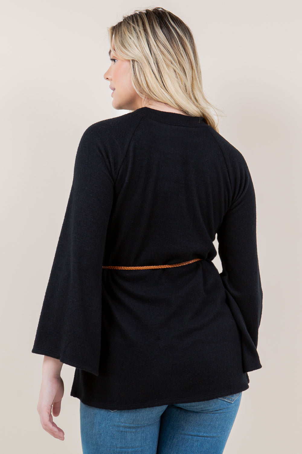 BELL LS RAGLAN MOCK NECK TUNIC WITH BRAIDED TIE - T11616-CSH-HACCI-BLK