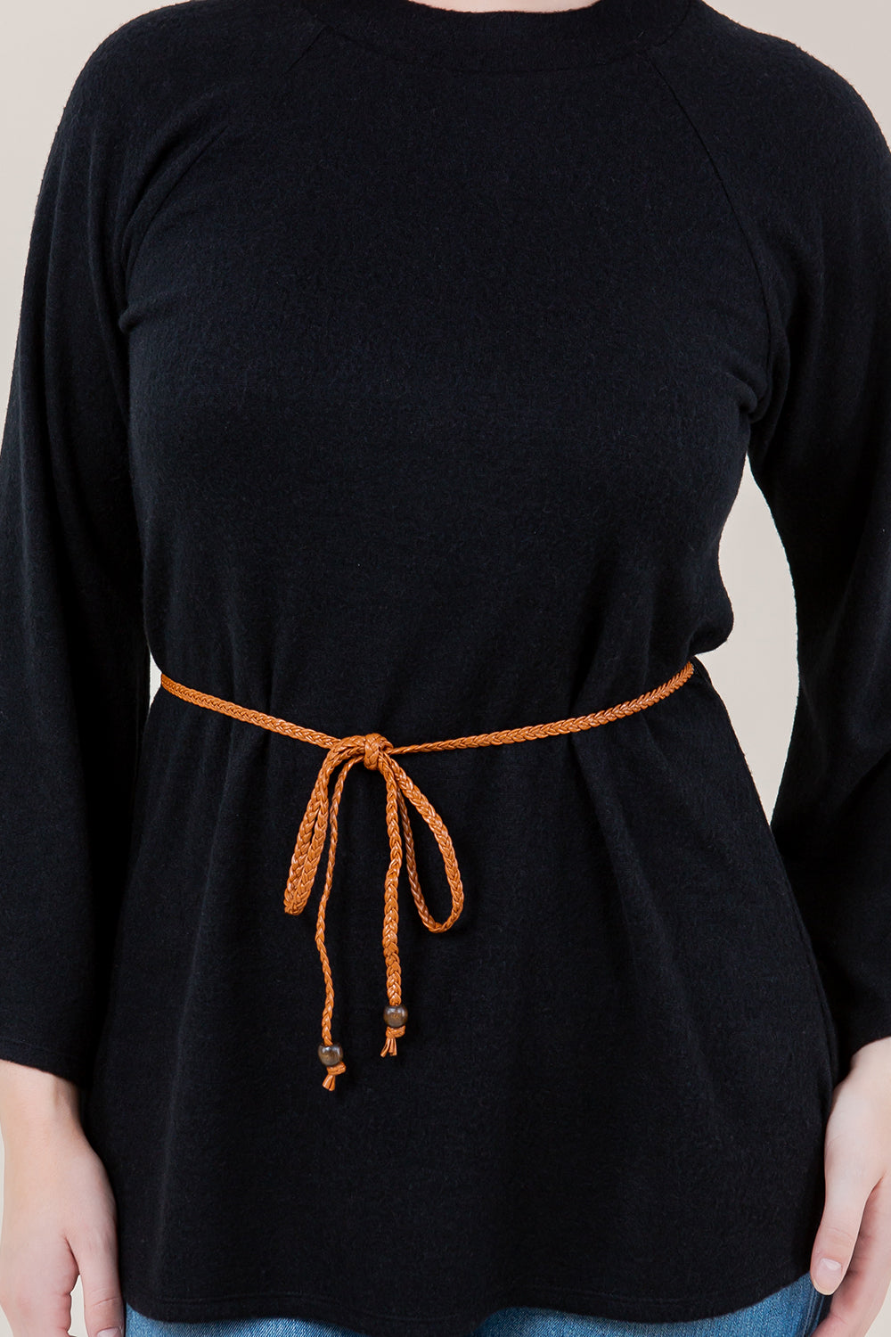 BELL LS RAGLAN MOCK NECK TUNIC WITH BRAIDED TIE - T11616-CSH-HACCI-BLK