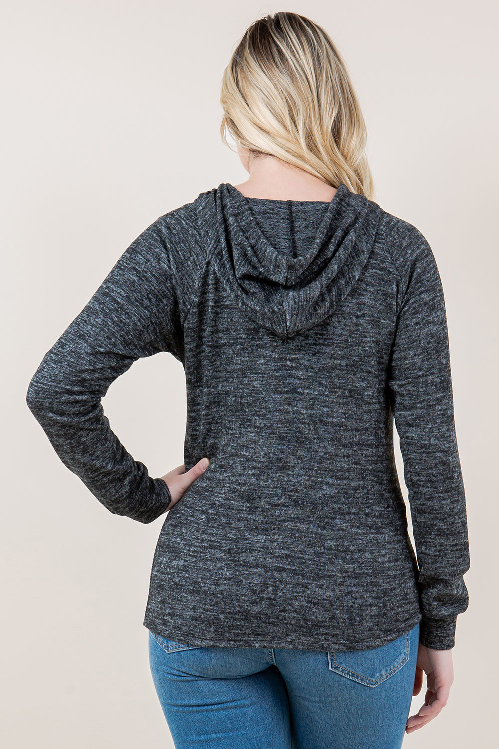 LS RAGLAN WAIST PLEATS HOODIE - T11617-CSH-HACCI-DK GREY