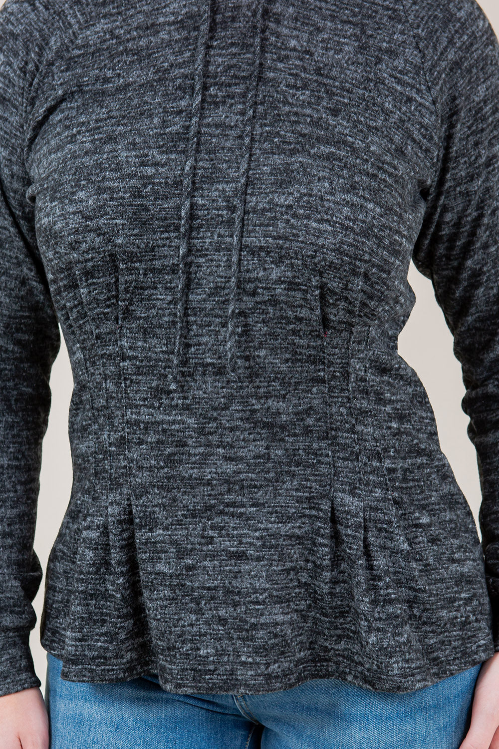 LS RAGLAN WAIST PLEATS HOODIE - T11617-CSH-HACCI-DK GREY