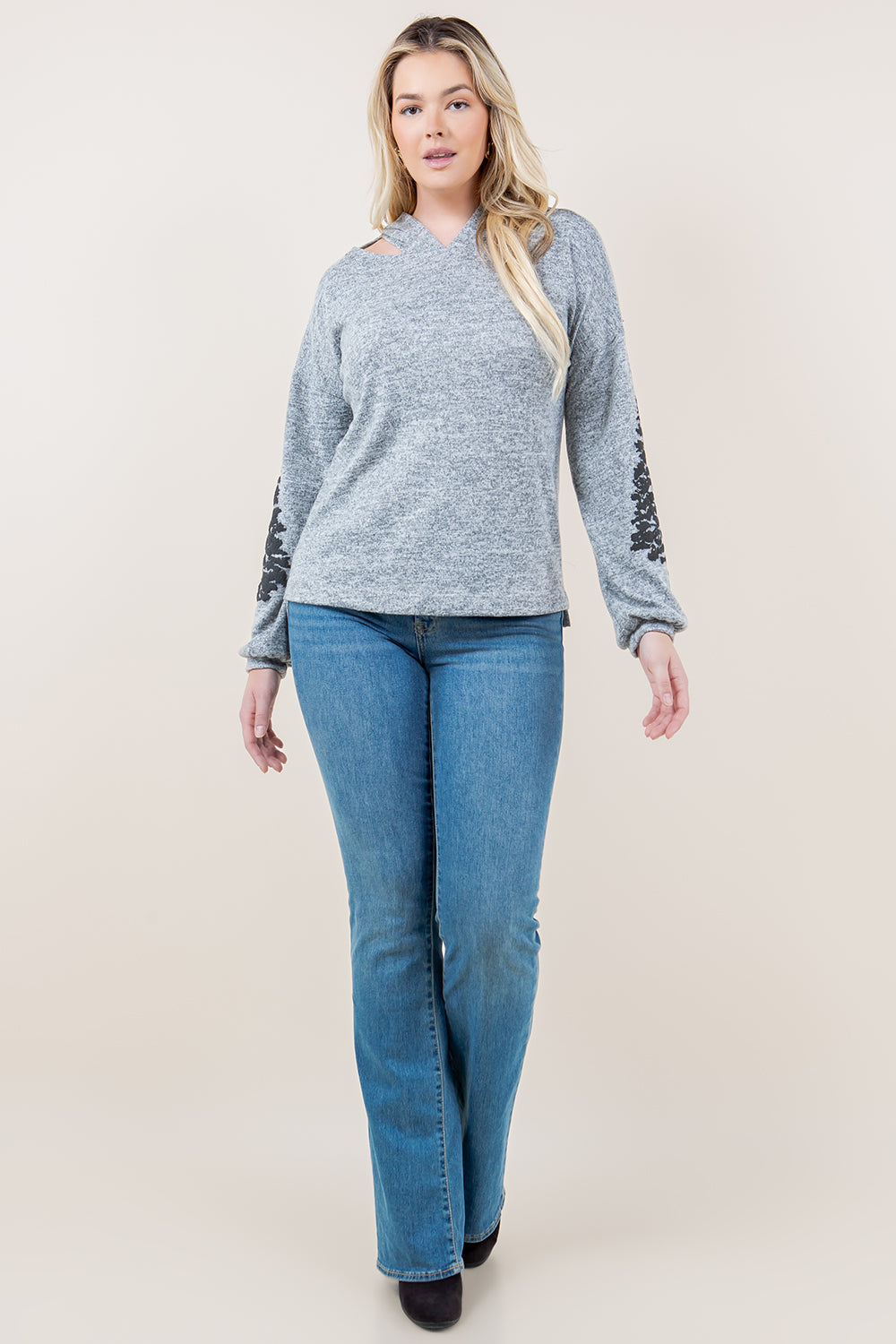 LS CUT OUT HOODIE - T11620-2THACCI-H GREY