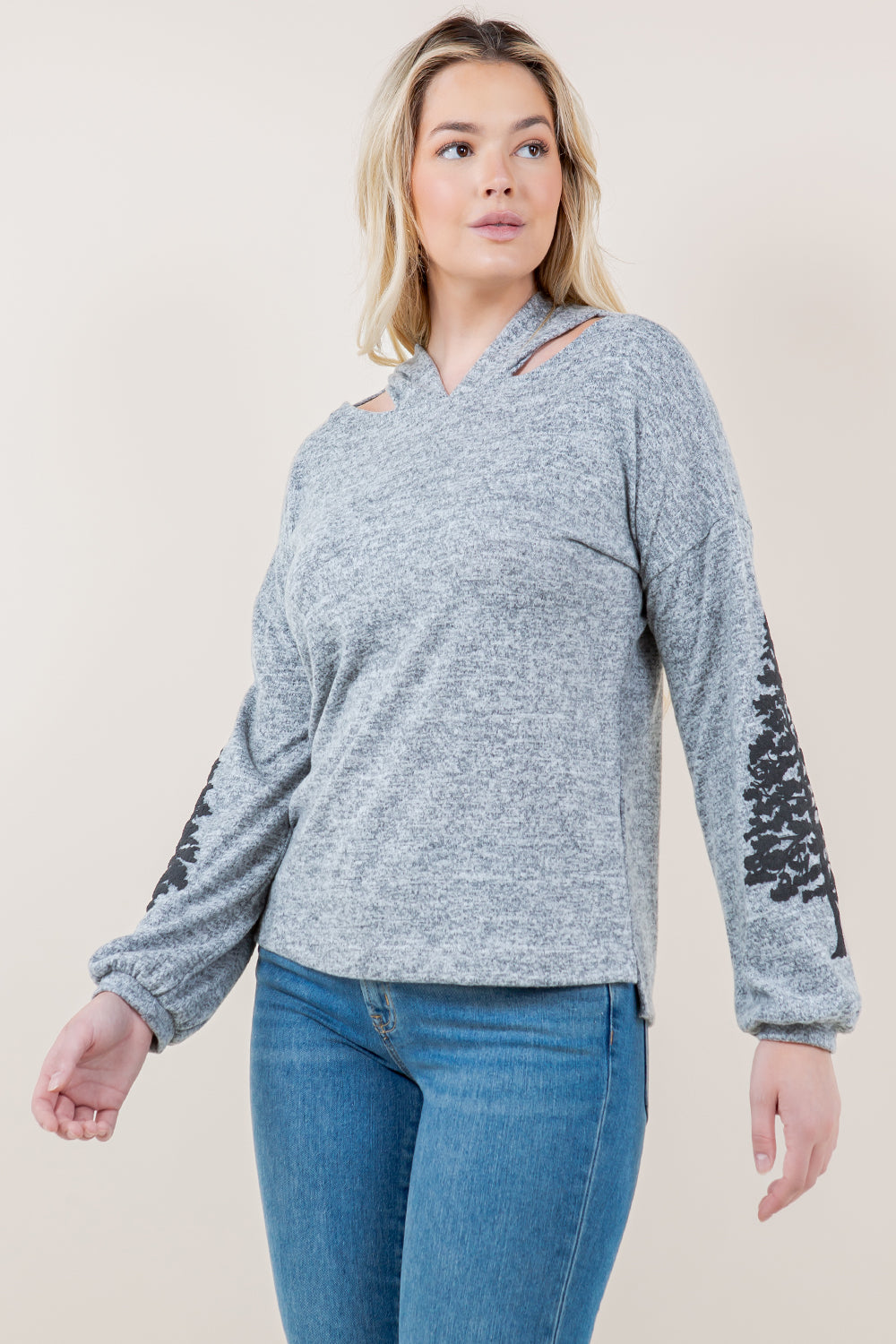 LS CUT OUT HOODIE - T11620-2THACCI-H GREY