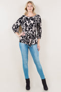 3/4 SLV BT NK ELASTIC TIE FRT WAIST BLOUSE - T11623-5641