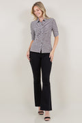 ELBOW SLEEVE SHIRR BUTTON DOWN SHIRT TOP - T11628-1128