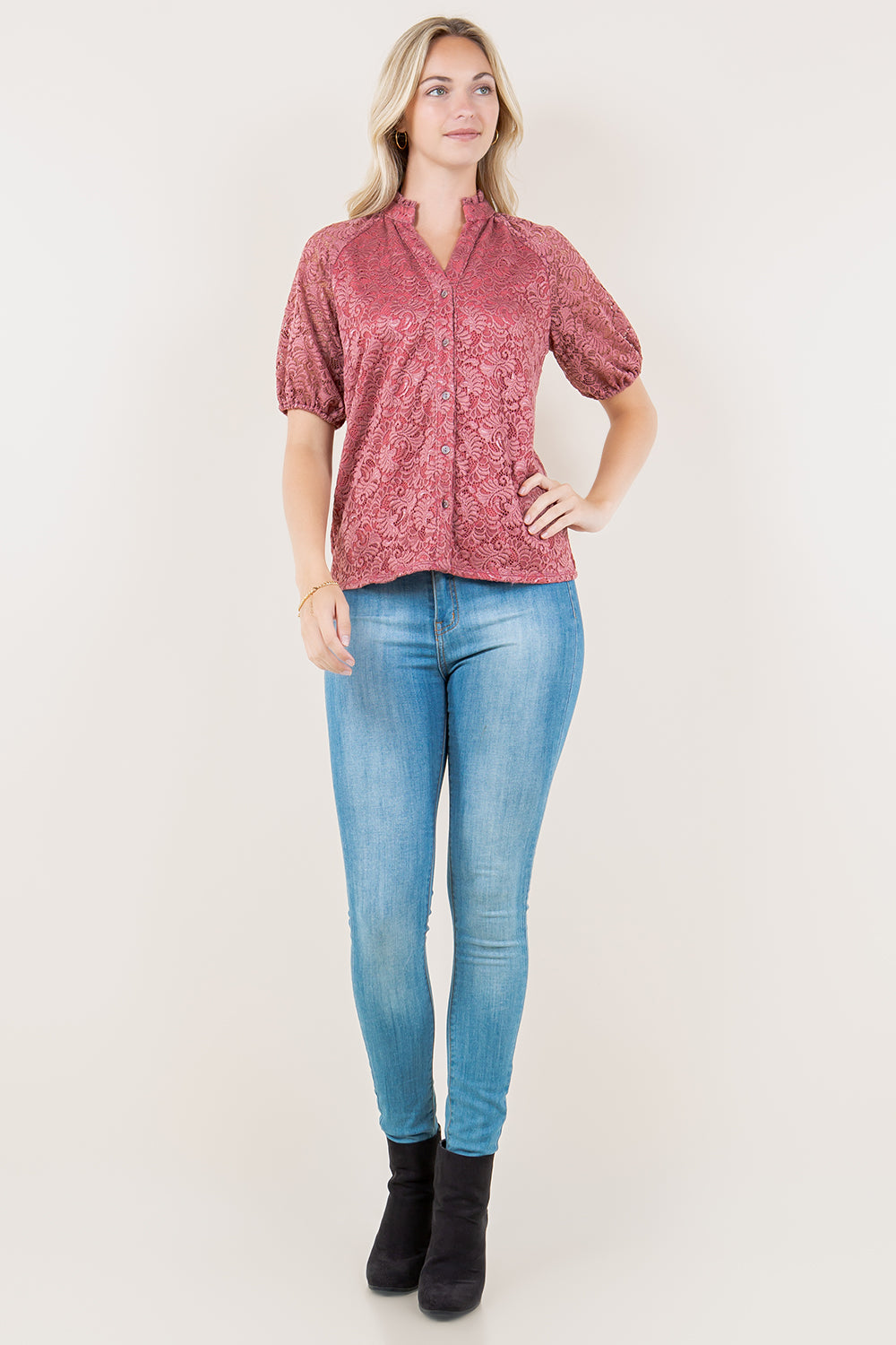 ELB RAGLAN SLV RUFFLE COLLAR SHIRT - T11631-MALIBU-MAUVE