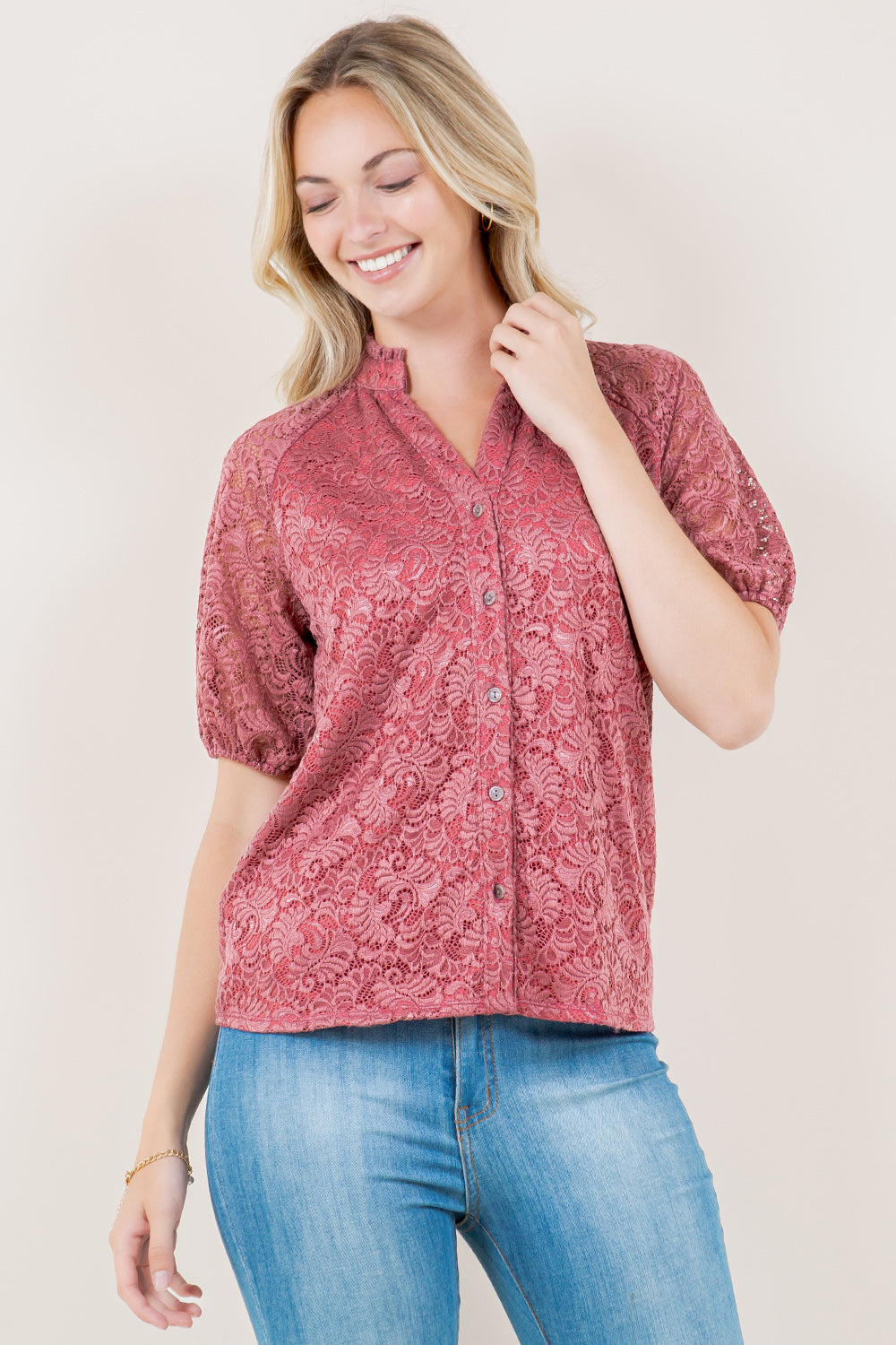 ELB RAGLAN SLV RUFFLE COLLAR SHIRT - T11631-MALIBU-MAUVE