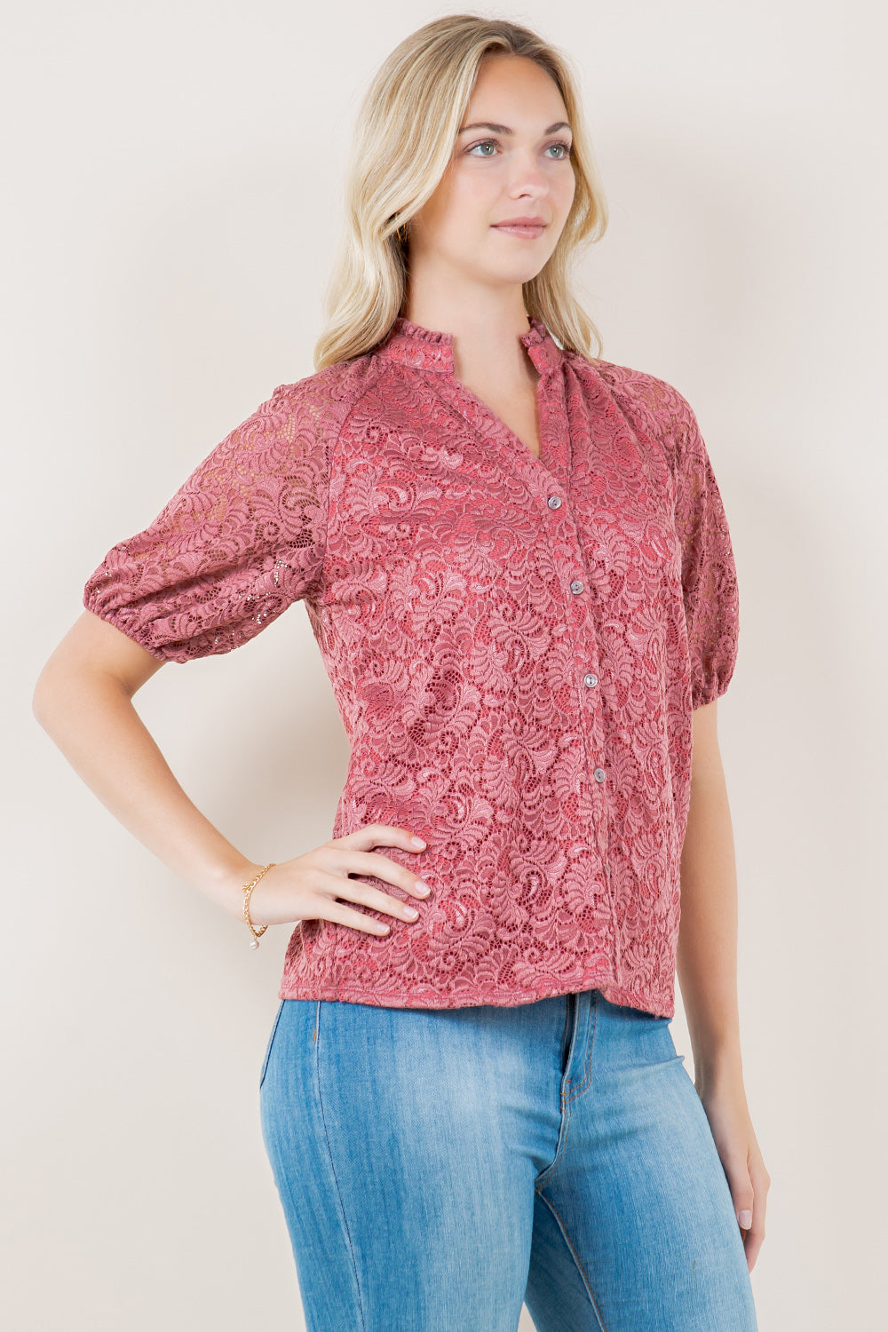 ELB RAGLAN SLV RUFFLE COLLAR SHIRT - T11631-MALIBU-MAUVE