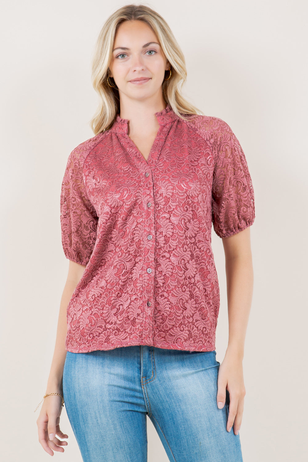 ELB RAGLAN SLV RUFFLE COLLAR SHIRT - T11631-MALIBU-MAUVE