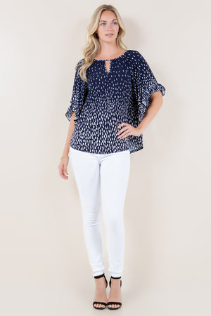 ELB RAGLAN RUFFLE SLV SHIRR NECK TOP - T11634-2723