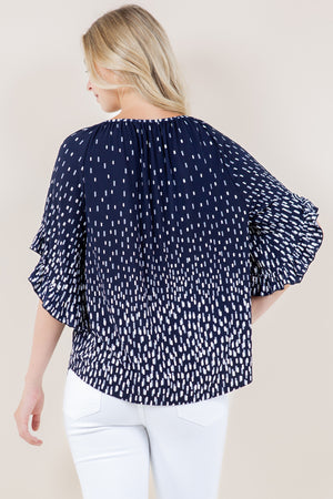 ELB RAGLAN RUFFLE SLV SHIRR NECK TOP - T11634-2723